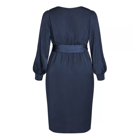 NEW City Chic Opulent Faux Wrap Long Sleeve Belted Midi Dress in Navy Sz. 24 - Picture 6 of 6